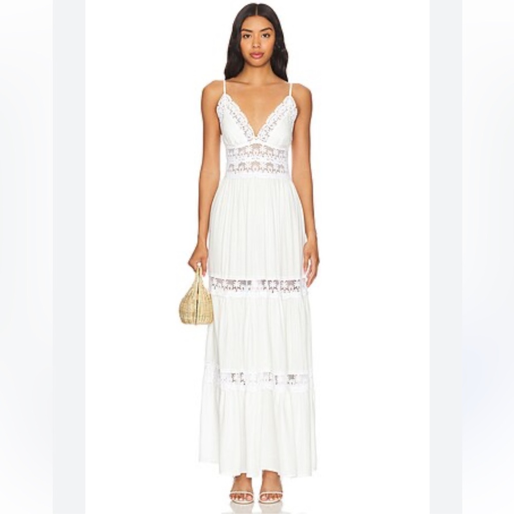 PQ Swim Ivory Lace-Panel Maxi Dress